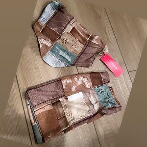 patchwork trendy mini skirt & crop top set XS super cute unique colors new/TAGS